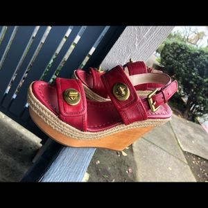 Coach Mariam Red Leather Wedge Sandals Sz 7 B
